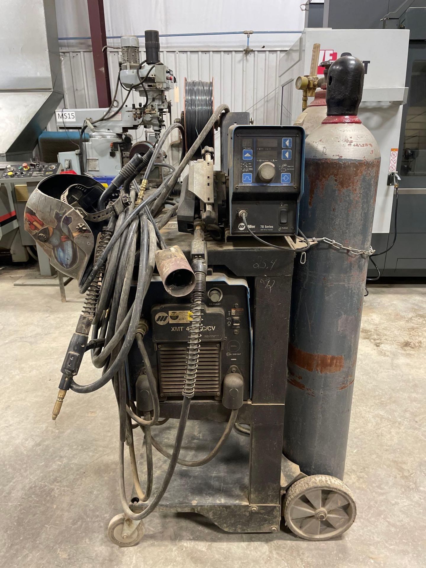 Miller XMT 450 CC/CV Welding Power Source on Casters with Miller 70 Wire Feeder