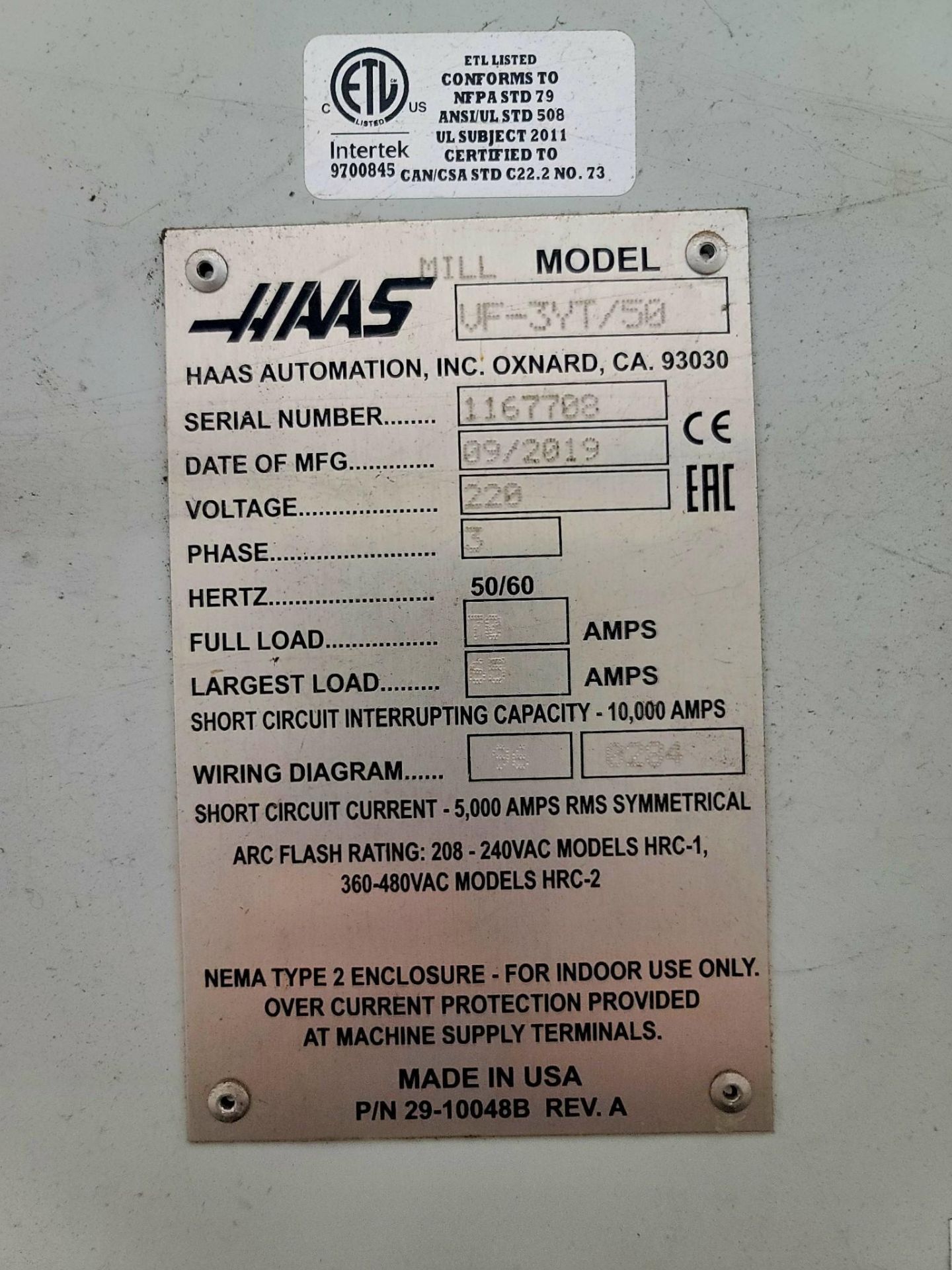2019, Haas VF 3YT/ 50 Vertical Machining Center, VMC, S/N 1167708 - Image 42 of 42
