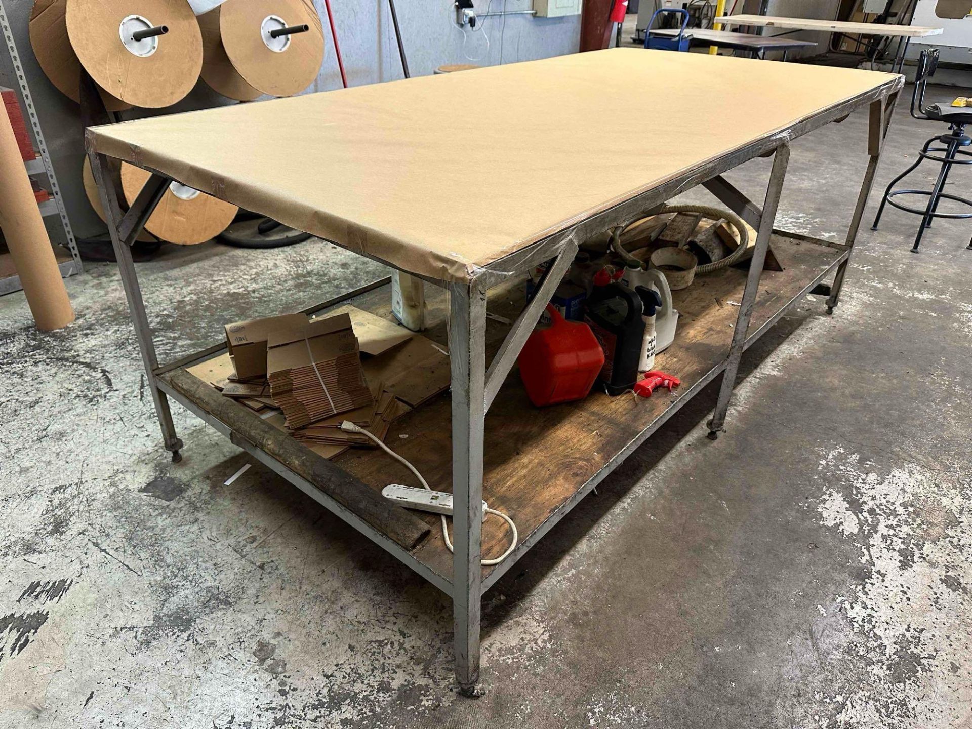 Metal Table with Wooden Top 97” x 49” x 39”. - Image 2 of 3