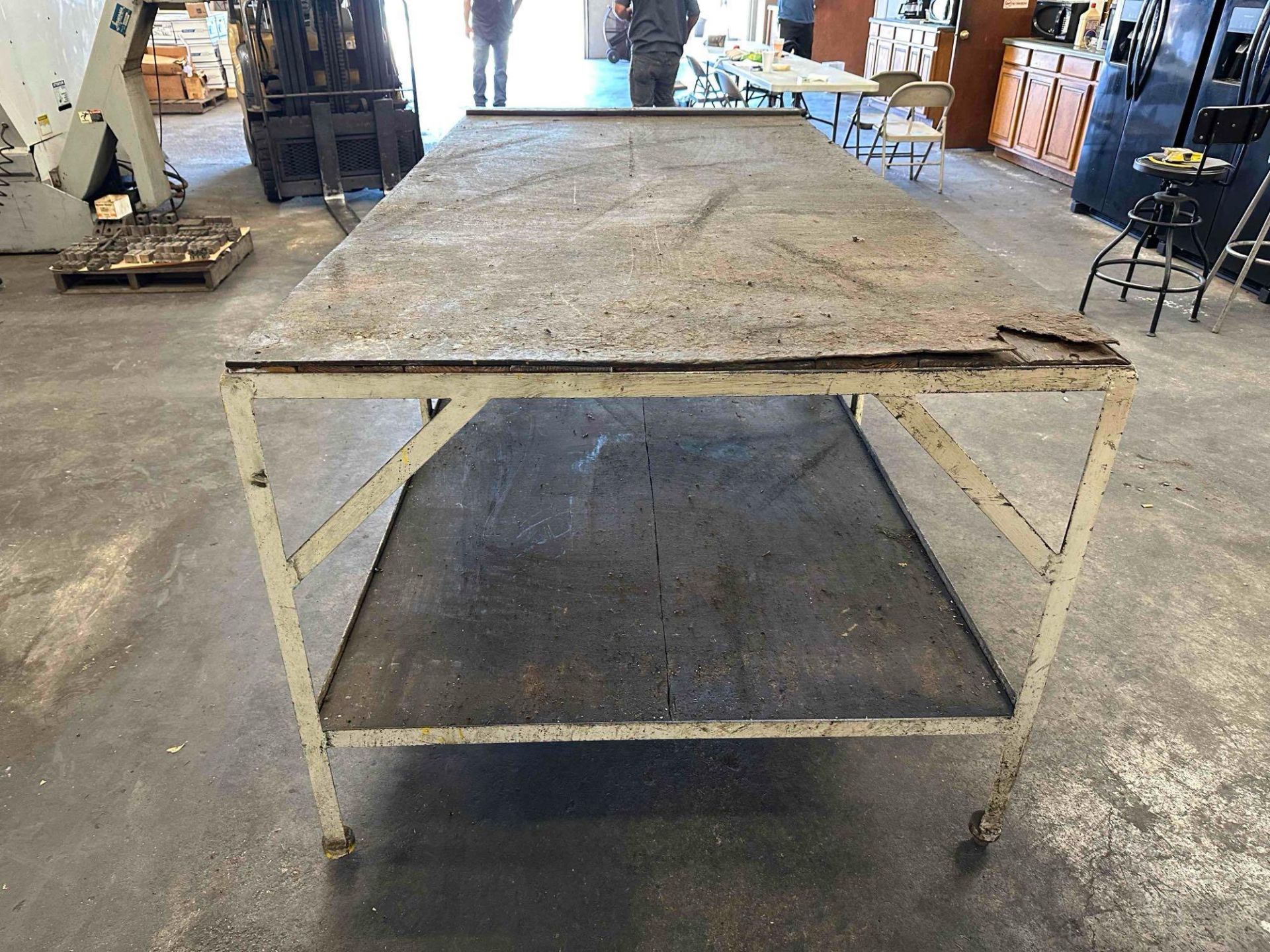 Metal Table with Wooden Top 97” x 49” x 38”. - Image 2 of 3