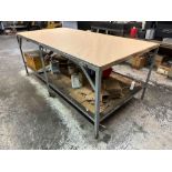 Metal Table with Wooden Top 97” x 49” x 39”.
