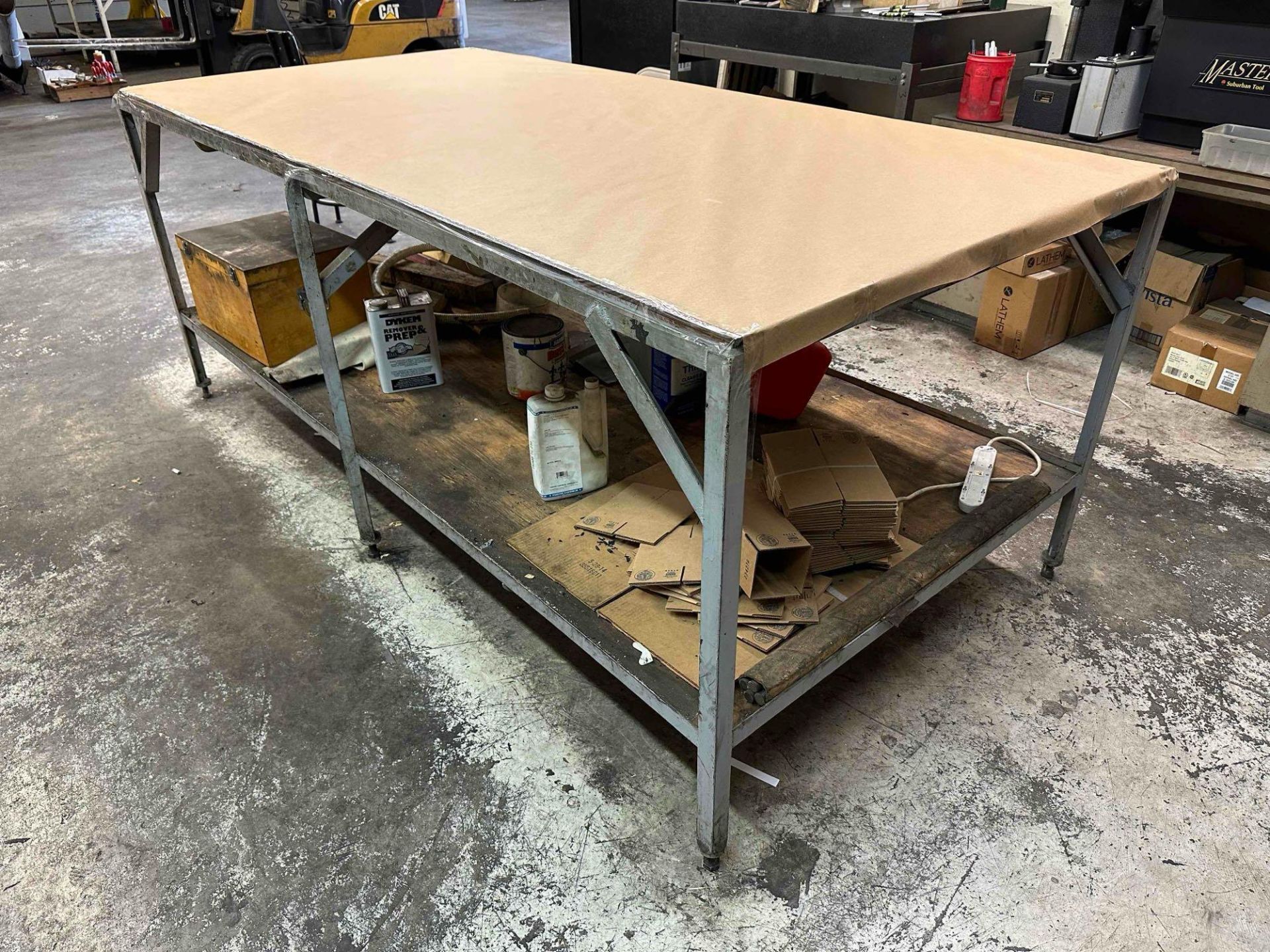 Metal Table with Wooden Top 97” x 49” x 39”.