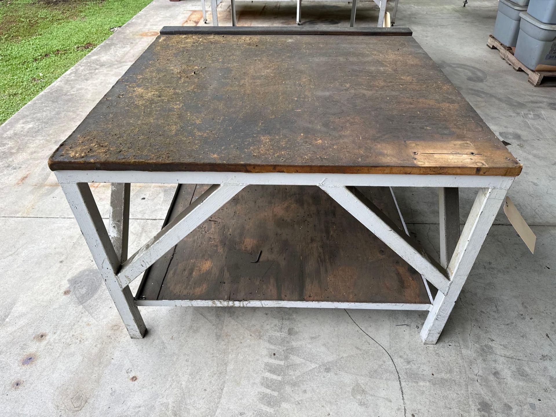 Metal Table with Wooden Top 48” X 48” X 39”