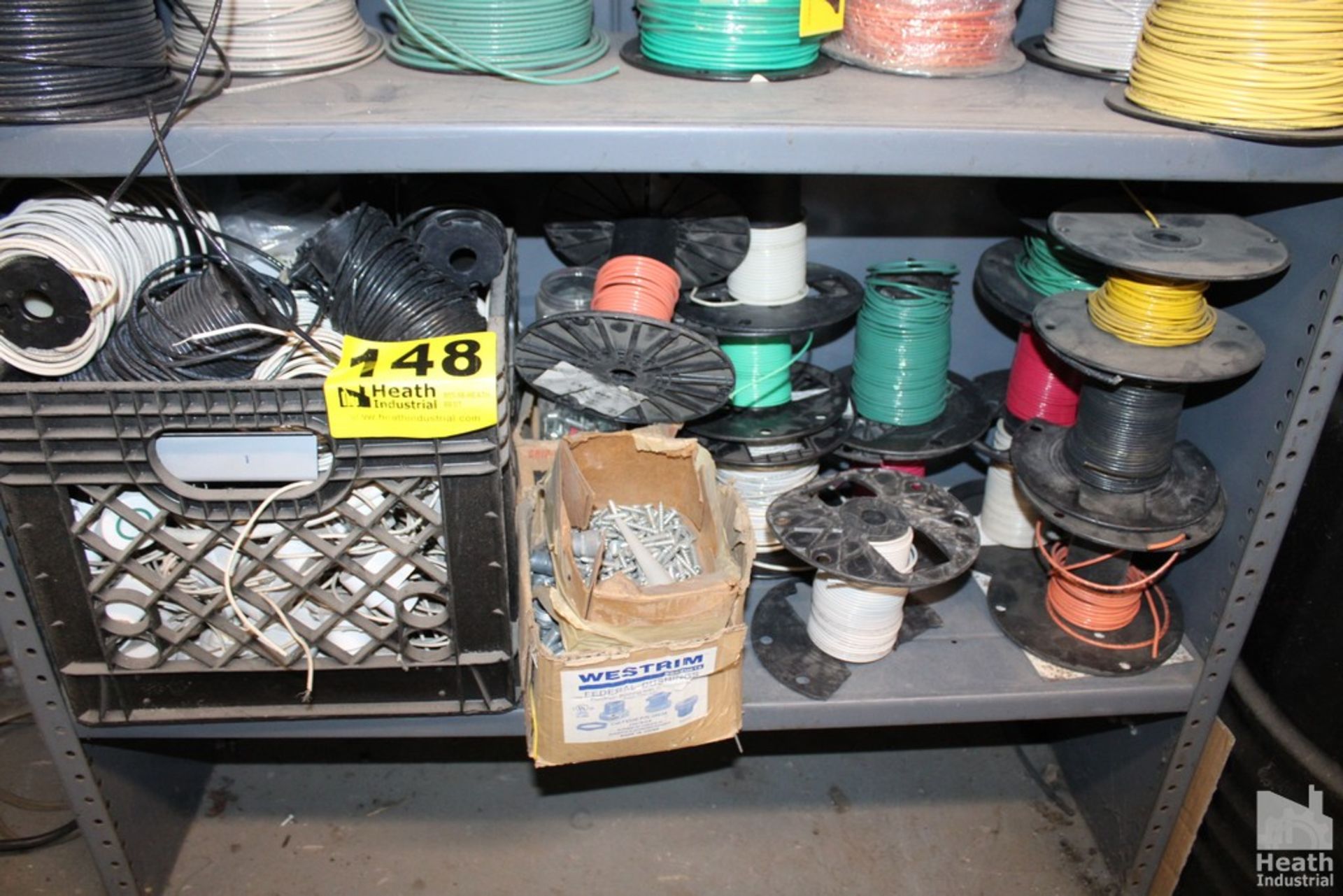 ELECTRICAL WIRE AND ELECTRICAL SUPPLIES ON TWO SHELVES