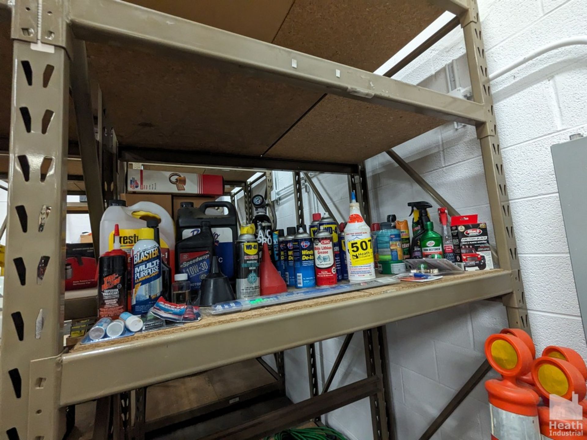 ASSORTED AUTOMOTIVE FLUIDS, ETC ON SHELF