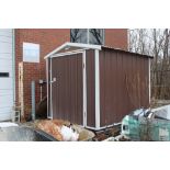 MORGAN WOOD FRAME STEEL SIDED SHED, APPROX 8' X 7'