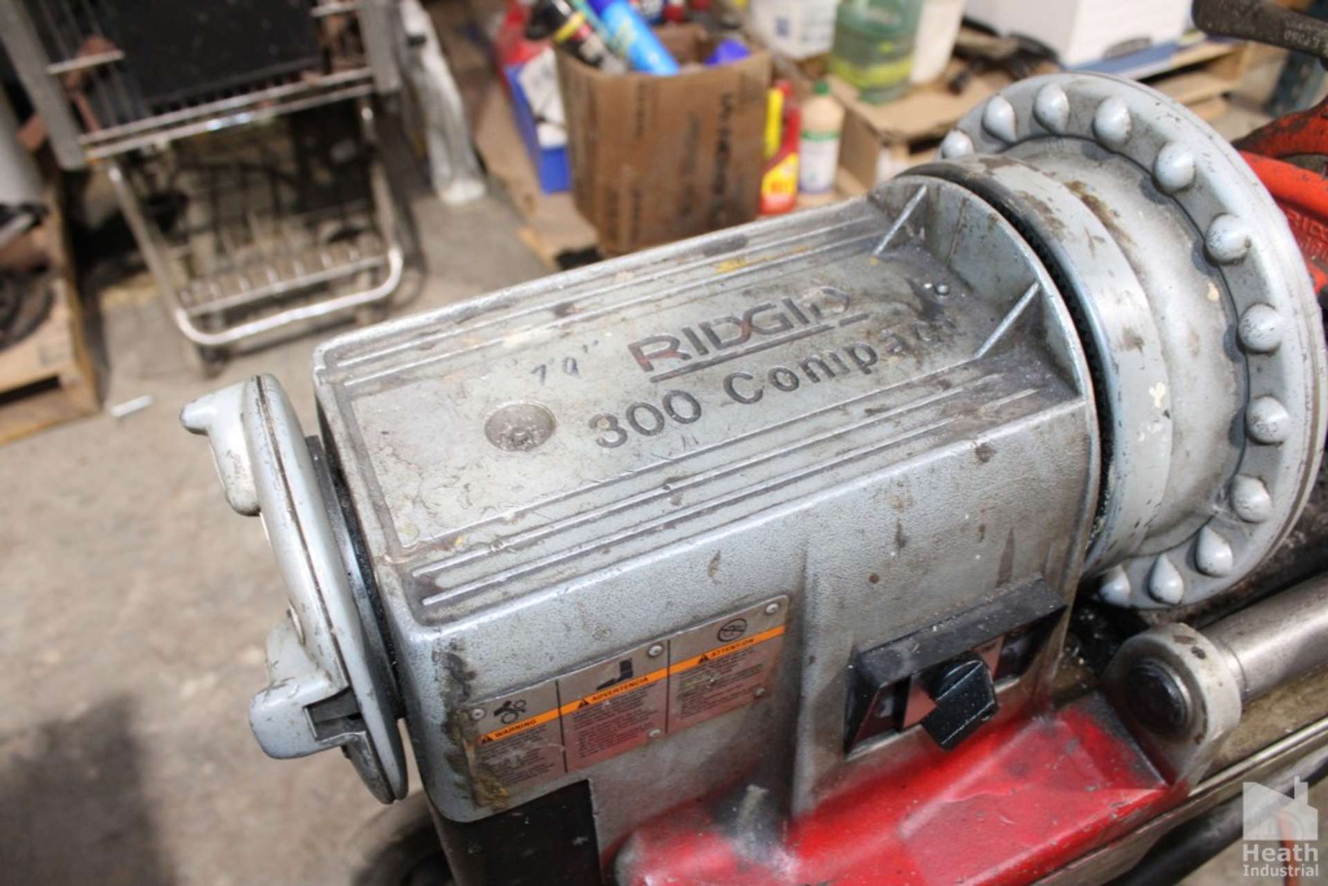 RIDGID MODEL 300 PIPE THREADER WITH CUTTER, DIE, REMER, STAND, S/N 718219