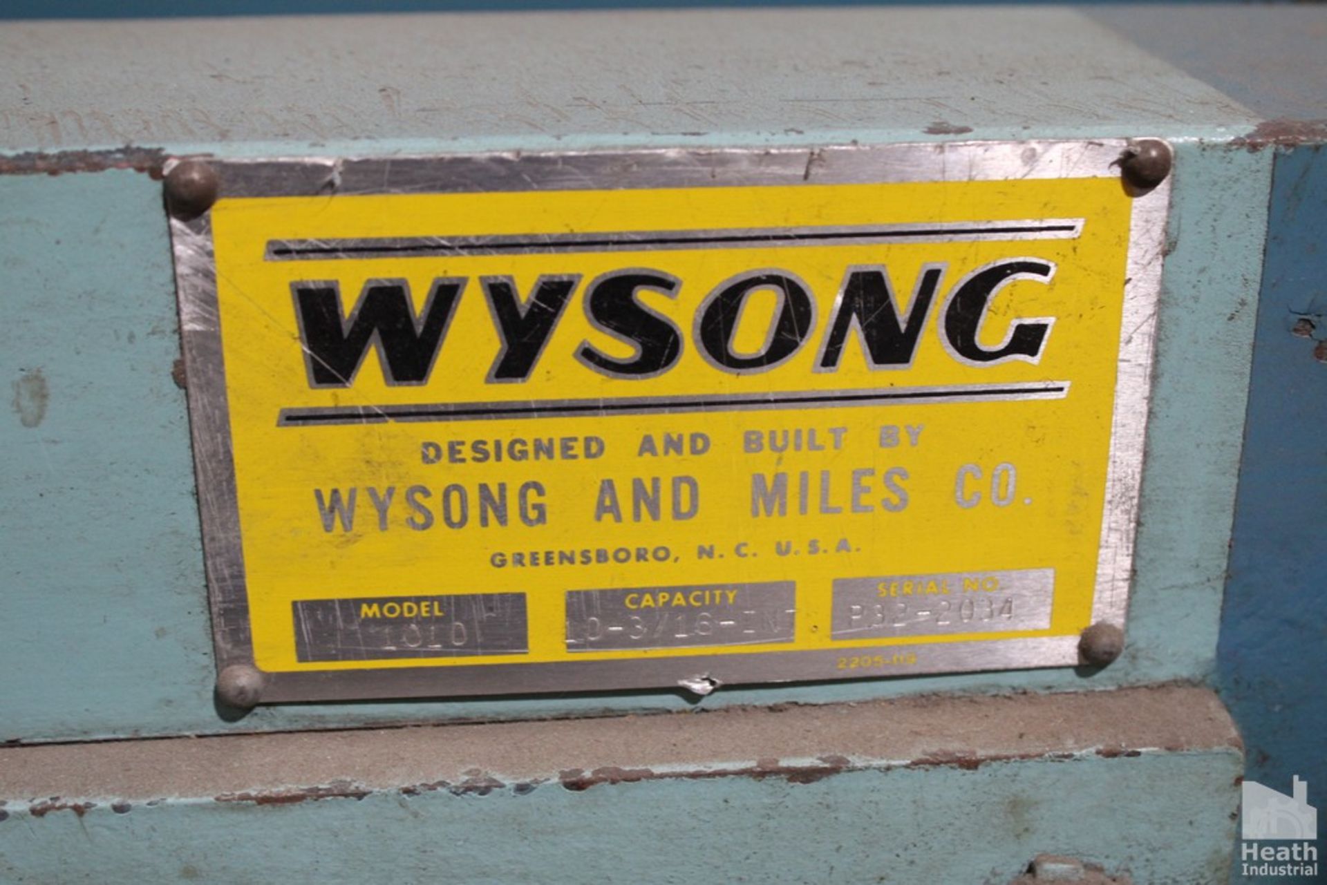 WYSONG 3/16” X 10’ MODEL 1010 SHEAR, S/N P32-2034. WITH MODEL PC100 SHEAR BACK GAUSE, 108” - Image 6 of 6