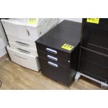 THREE DRAWER FILE CABINET, ON WHEELS. 17" X 26" X 23"