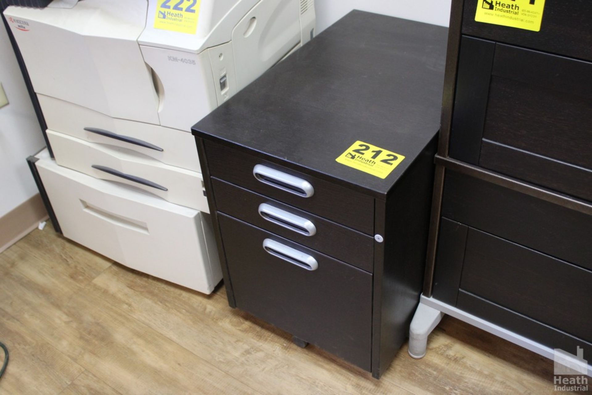 THREE DRAWER FILE CABINET, ON WHEELS. 17" X 26" X 23"