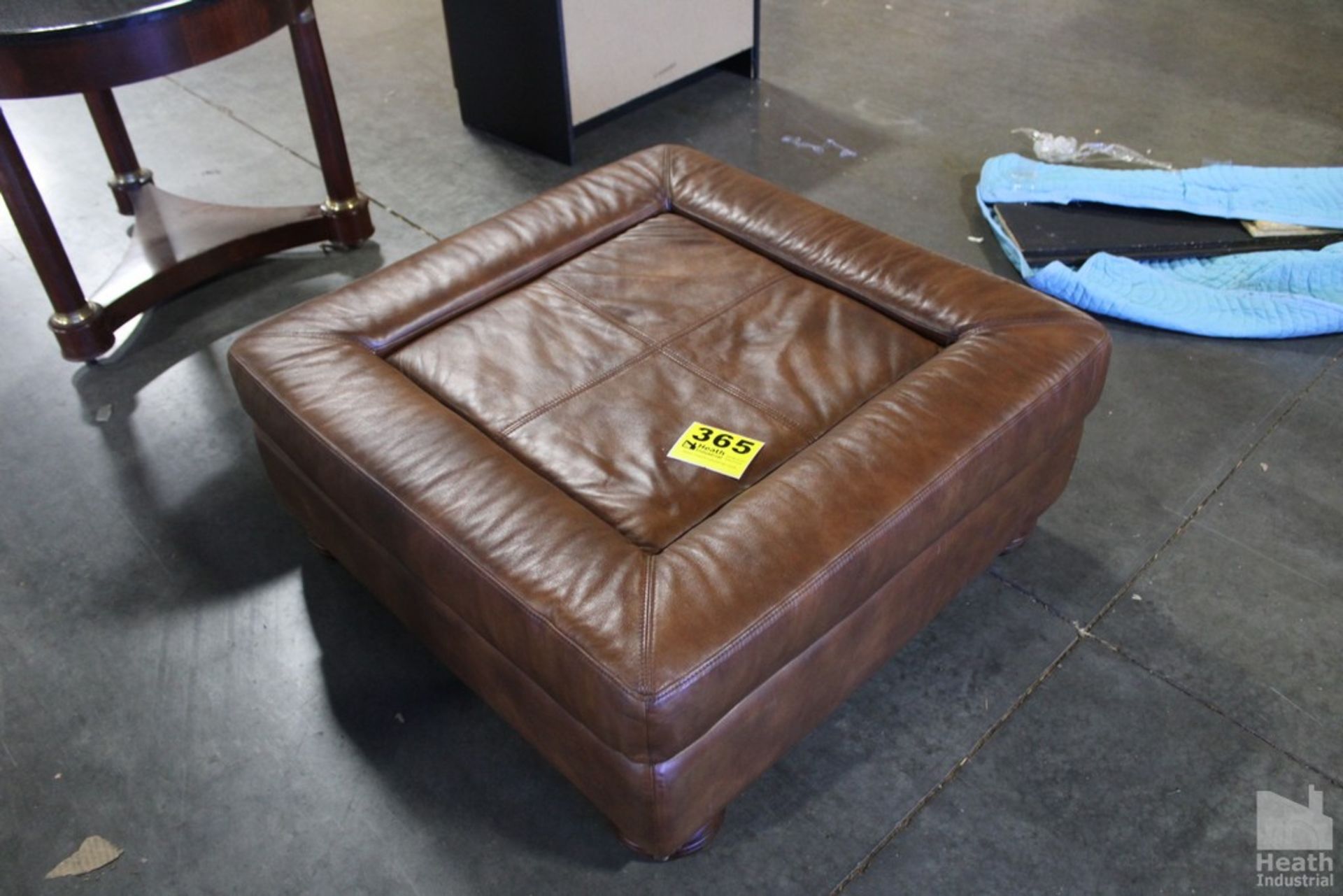 OVER SIZED LEATHER OTTOMAN, 38" X 38"