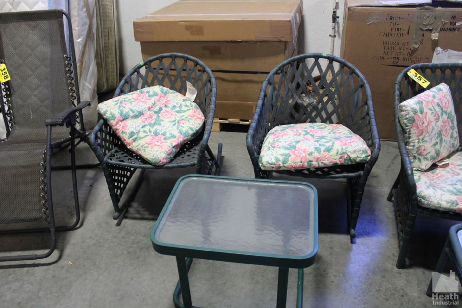 PATIO FURNITURE SET, INCLUDES BENCH, (2) ROCKING CHAIRS, SIDE TABLE AND COFFEE TABLE - Image 3 of 3