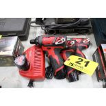 MILWAUKEE M12 CORDLESS SCREWDRIVERS WITH TWO BATTERIES AND CHARGER