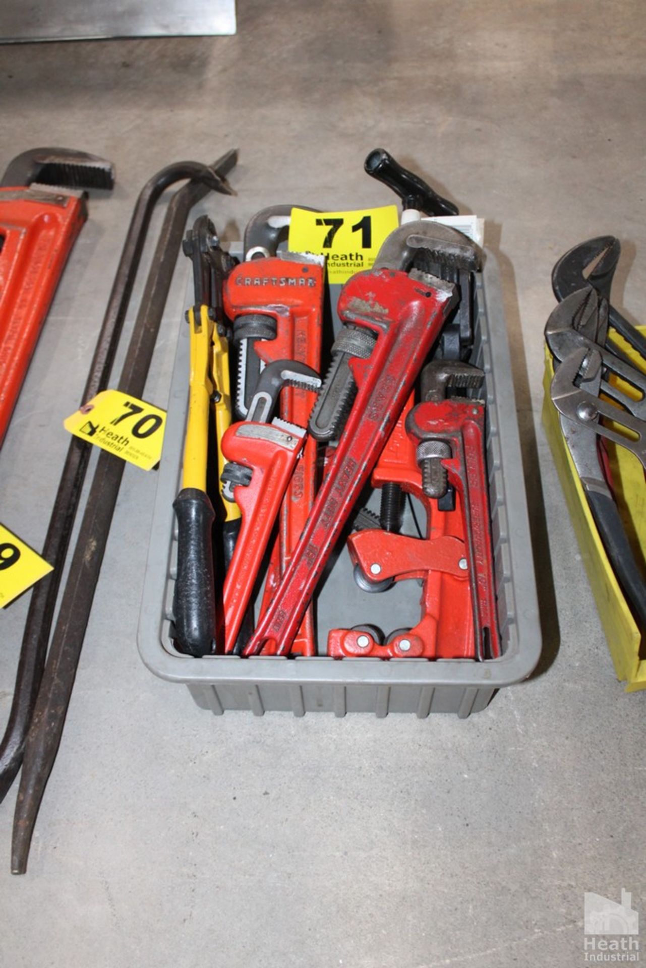 ASSORTED PIPE WRENCHES, PIPE CUTTER AND BOLT CUTTERS