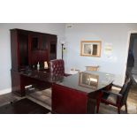 EXECUTIVE OFFICE WITH DESK, CREDENZA, CABINET, SHELF AND TWO CHAIRS
