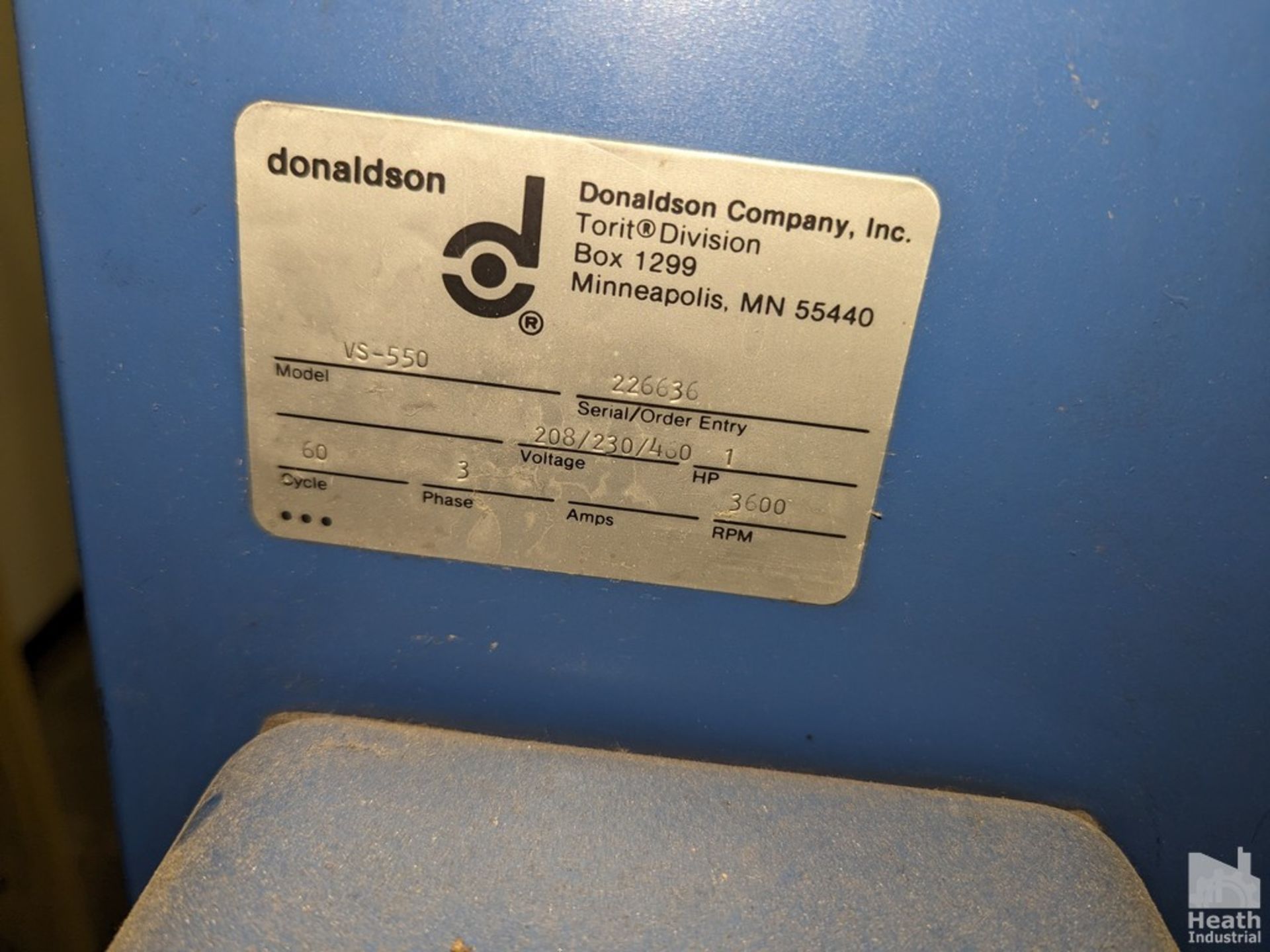 TORIT DONALDSON MODEL VS-550 DUST COLLECTOR, S/N 226636 - Image 2 of 2