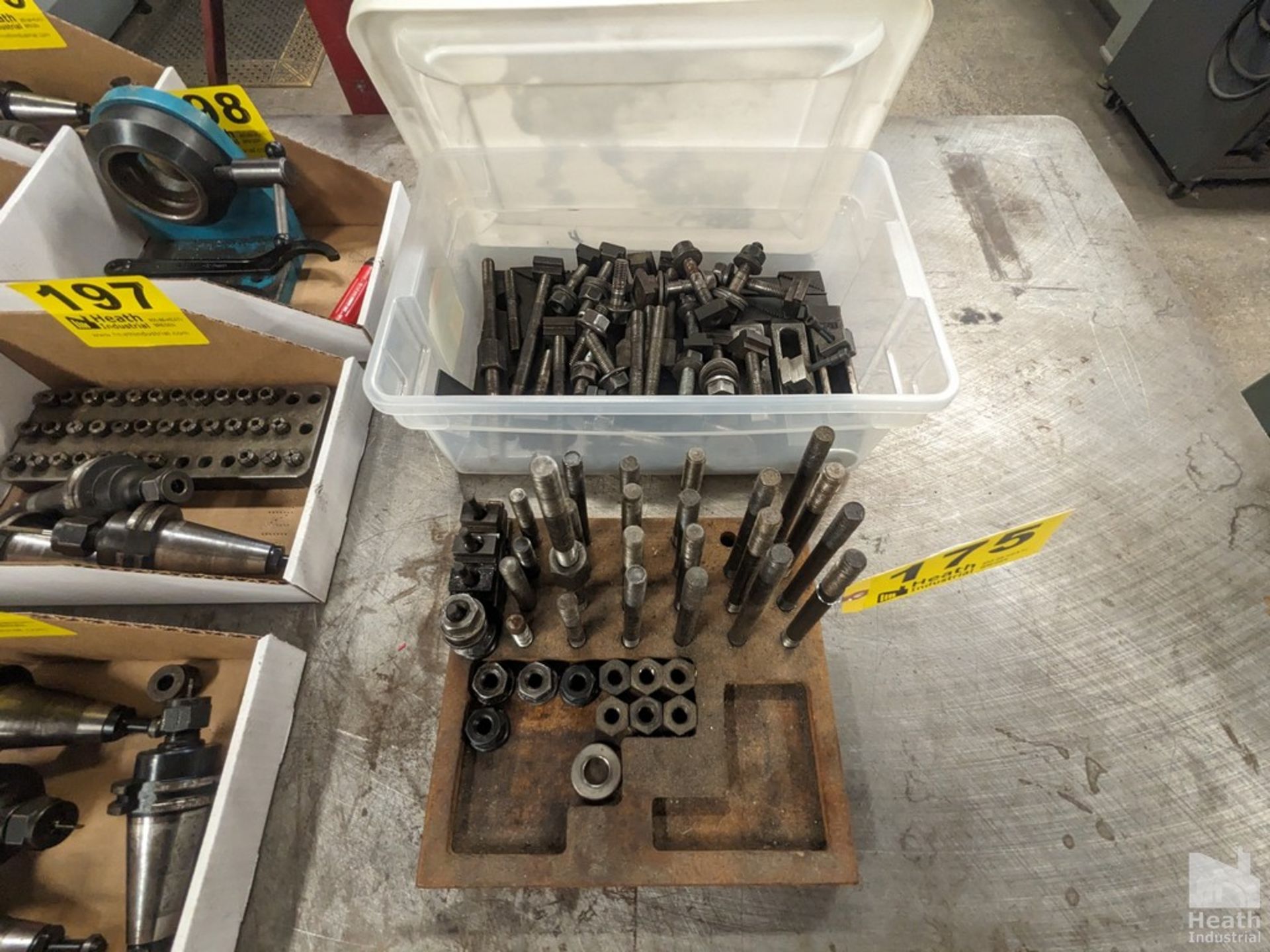 LARGE QTY ASSORTED HOLD DOWNS (STEP BLOCKS, PULL STUDS AND T-NUTS)