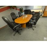 CONFERENCE TABLE WITH SIX EXECUTIVE ARM CHAIRS 8' X 42"