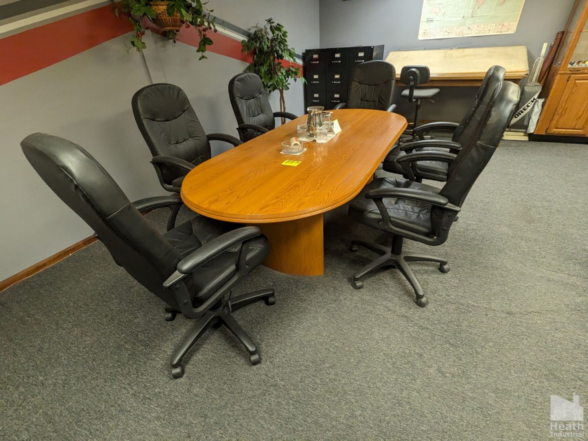 CONFERENCE TABLE WITH SIX EXECUTIVE ARM CHAIRS 8' X 42"