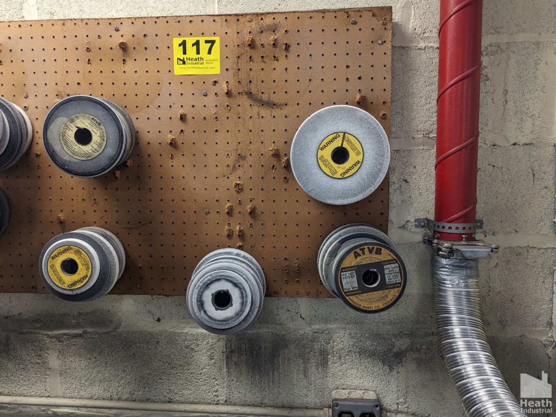 ASSORTED GRINDING WHEELS ON PEG BOARD (WALL MOUNTED) - Image 2 of 3