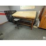FREDERICK POST 72" X 39" DRAFTING TABLE WITH CHAIRS
