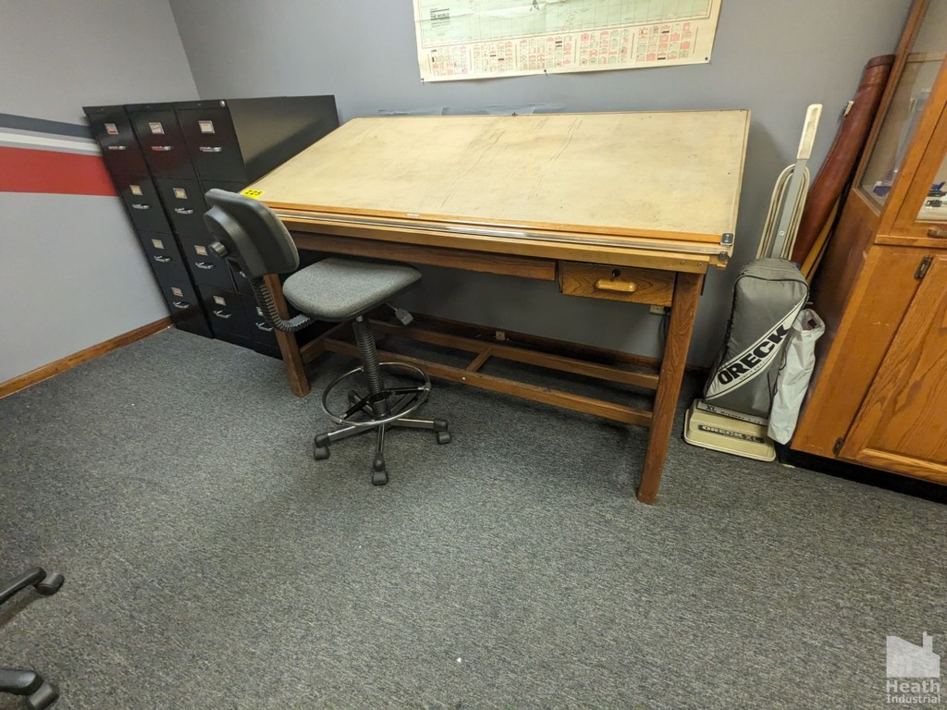 FREDERICK POST 72" X 39" DRAFTING TABLE WITH CHAIRS