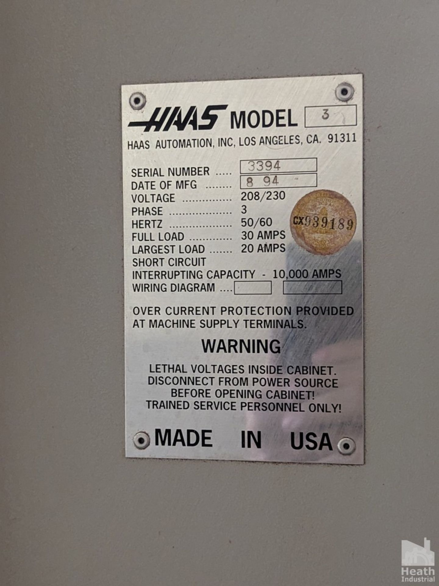 HAAS 3-AXIS MODEL VF-3 CNC VERTICAL MACHINING CENTER - Image 7 of 7