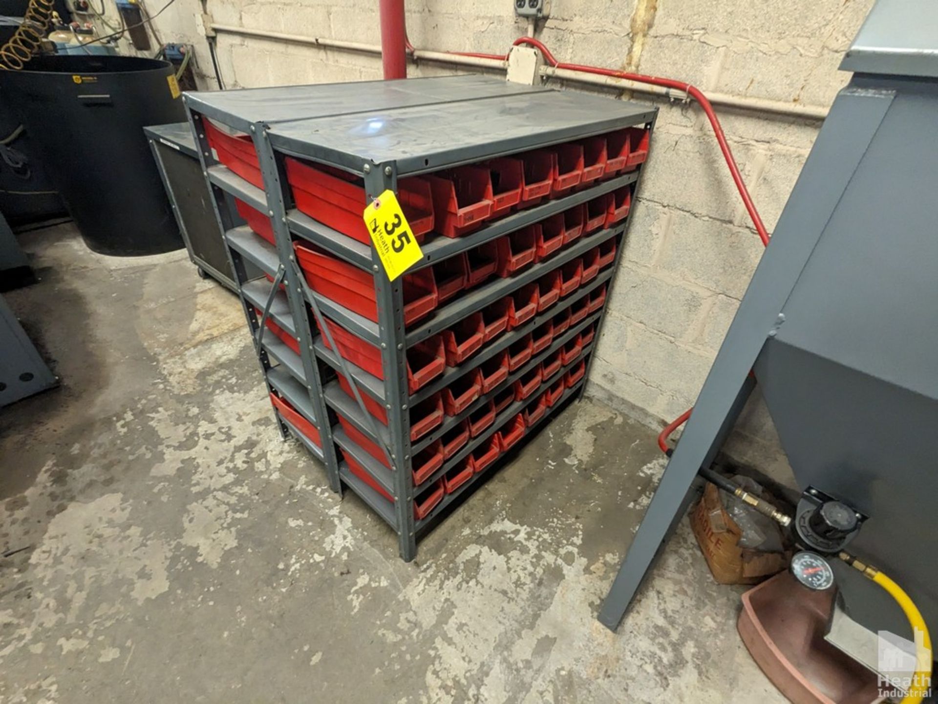 (2) ADJUSTABLE SHELVING UNIT WITH PARTS BINS 36" X 12" X 42"