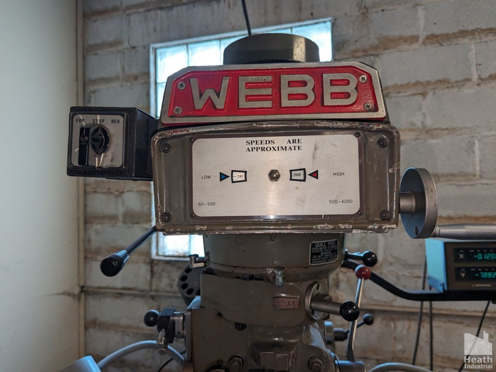 WEBB 3 HP MODEL 3VH CHAMPION VARIABLE SPEED RAM TYPE VERTICAL MILL, - Image 3 of 8