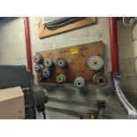 ASSORTED GRINDING WHEELS ON PEG BOARD (WALL MOUNTED)