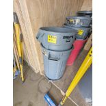 (2) RUBBERMAID "BRUTE" GARBAGE CANS AND WHEEL BASE