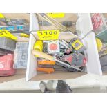 ASSORTED TOOLS AND TAPE MEASURES IN BOX