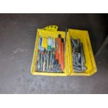 (2) BINS WITH ASSORTED ENDMILLS AND TAPS (UNDER TABLE)