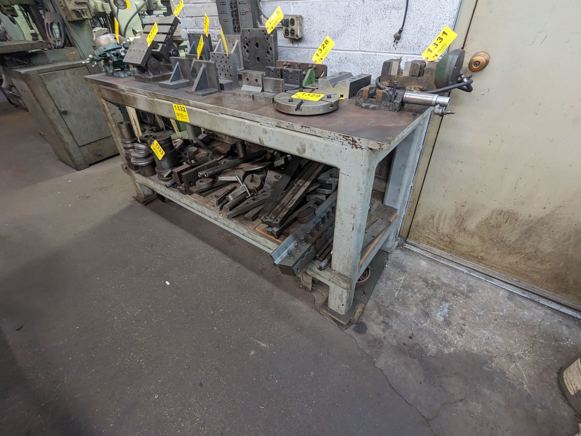 HEAVY DUTY STEEL WORK BENCH WITH 1" PLATE STEEL TOP, 80" X 27-1/2" X 37"