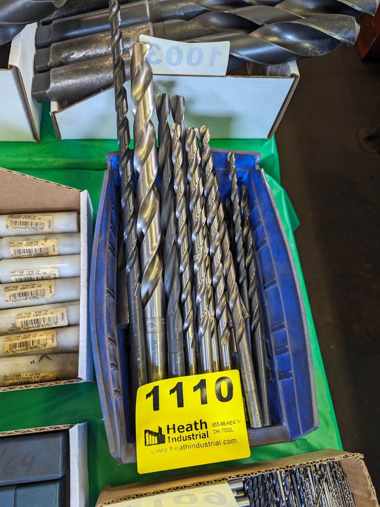 LOT OF ASSORTED LONG DRILLS IN BIN