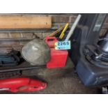 (2) GAS CANS, SNOWBRUSH AND INSPECTION LAMP