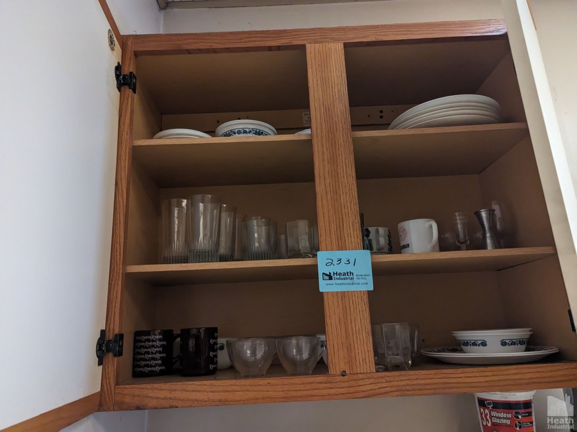 GLASSWARE, DISHES IN CABINET