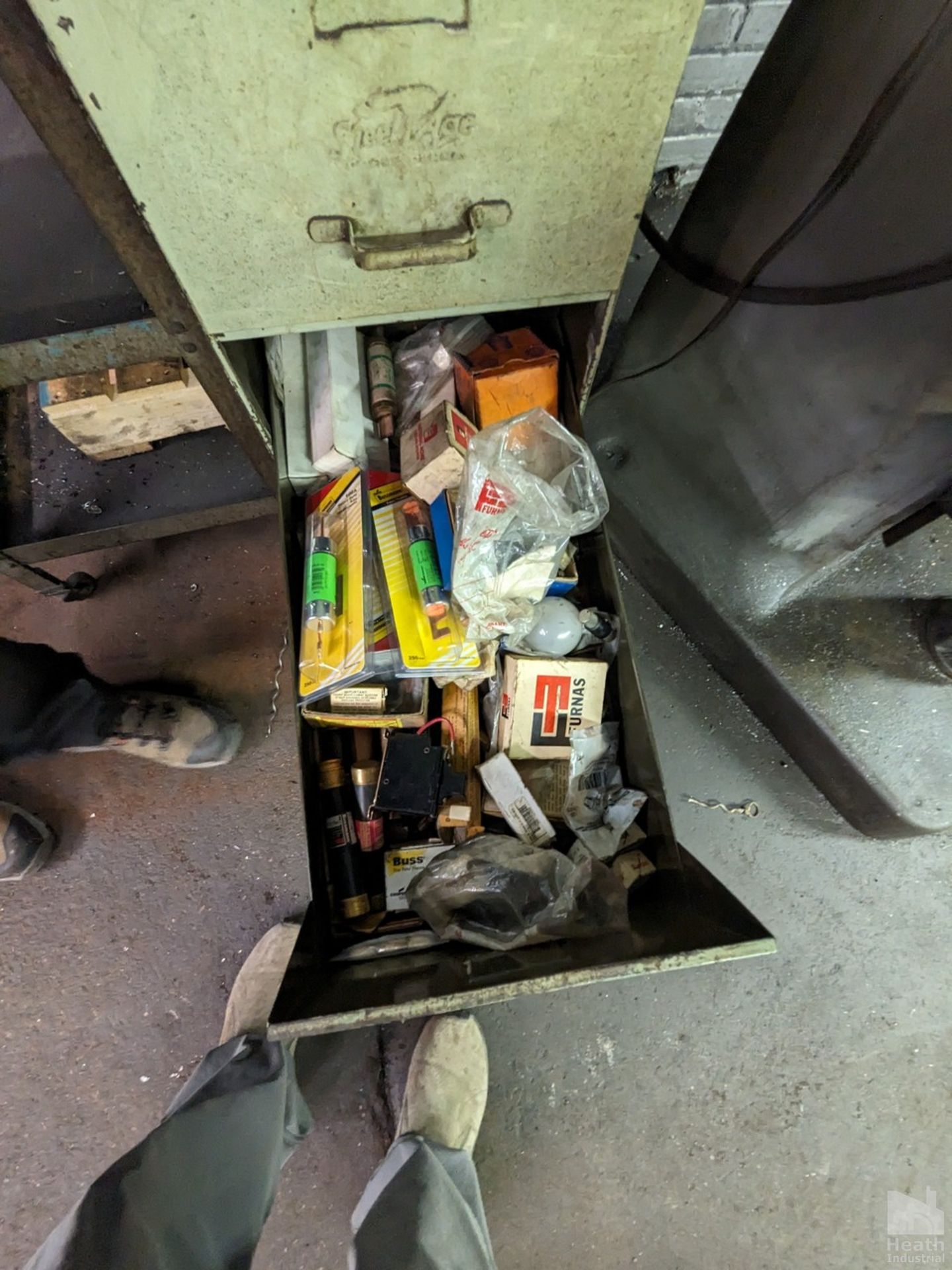 FIVE DRAWER STEEL FILE CABINET WITH DRILL AND MISC. ELECTRICAL - Image 4 of 4