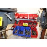 PARTS BINS AND RACK WITH LARGE QTY OF DRILL BITS