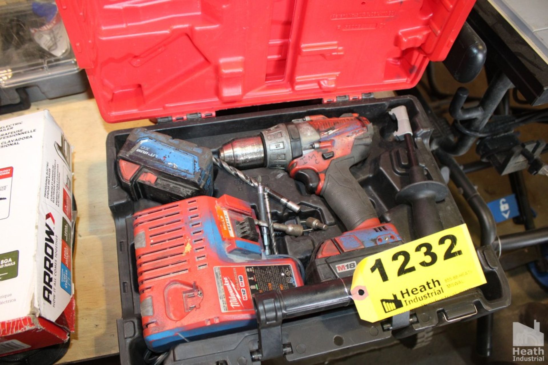 MILWAUKEE M18 CORDLESS HAMMER DRILL WITH TWO BATTERIES AND CHARGER