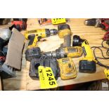 (2) DEWALT CORDLESS DRILL DRIVERS WITH CHARGER AND THREE BATTERIES (ONE DOES NOT FIT DRILLS)