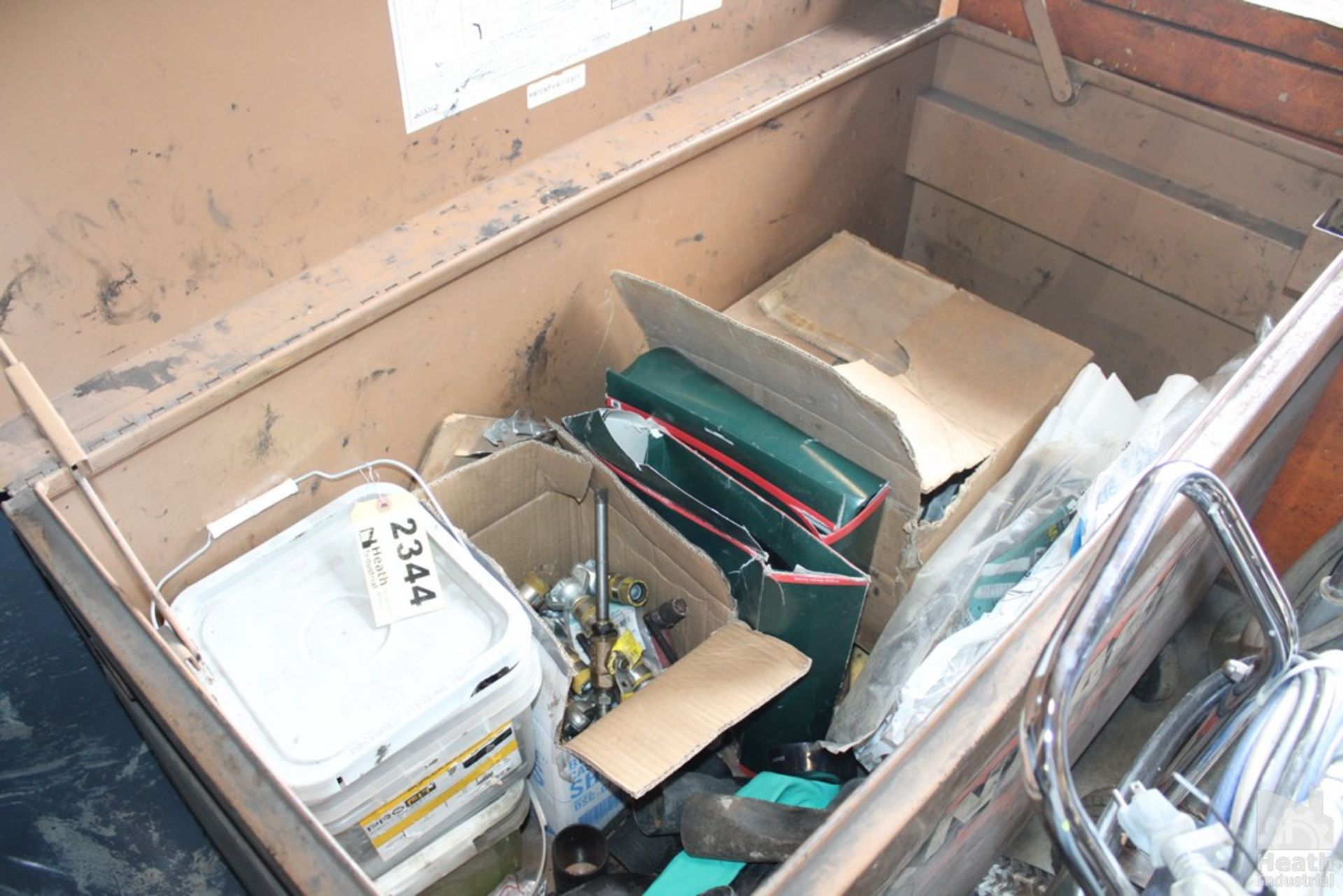 CONTENTS OF JOB BOX INCLUDING NAILS, VALVES AND CAULK TAPE