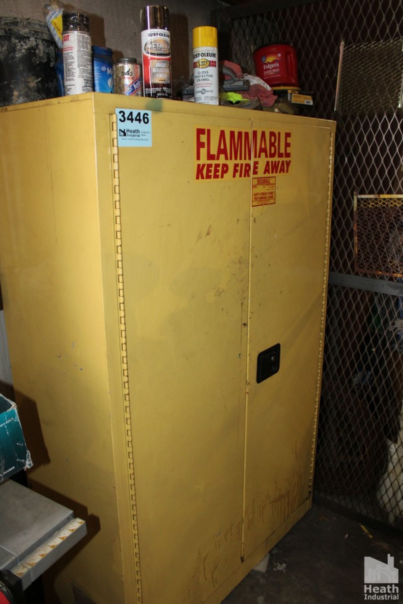 SECURALL MODEL A145 TWO DOOR 45 GALLON FLAMMABLE LIQUID STORAGE CABINET 43" X 18" X 65"