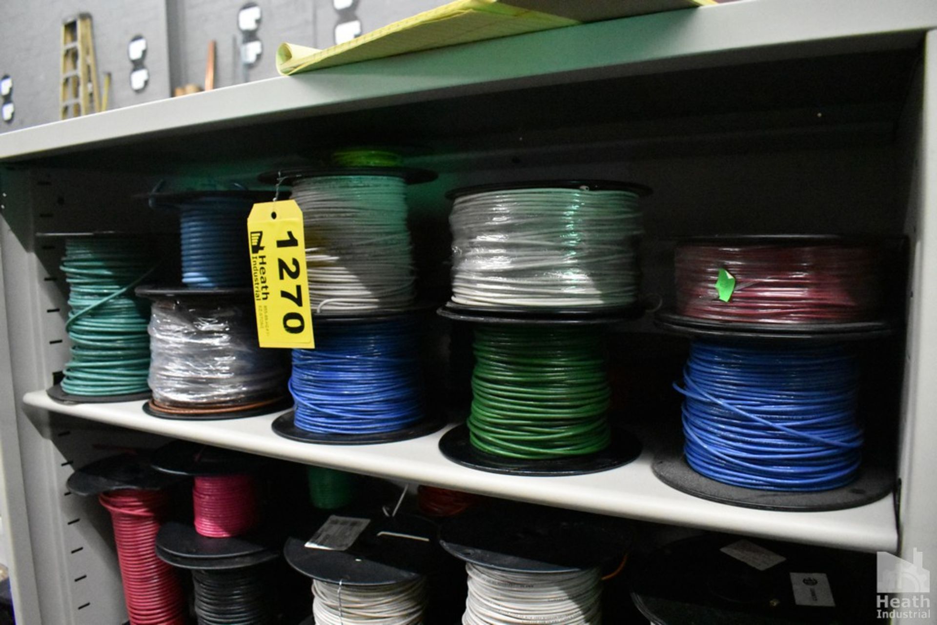 (16) ASSORTED SPOOLS OF WIRE ON SHELF