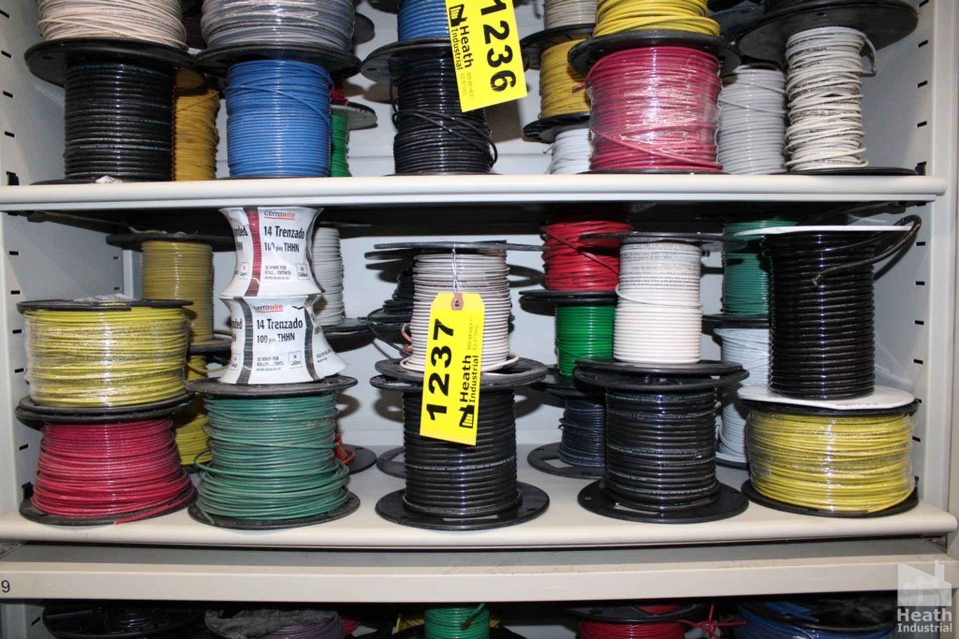 (22) ASSORTED SPOOLS OF WIRE ON SHELF