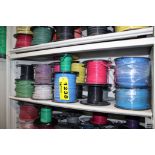 (17) ASSORTED SPOOLS OF WIRE ON SHELF