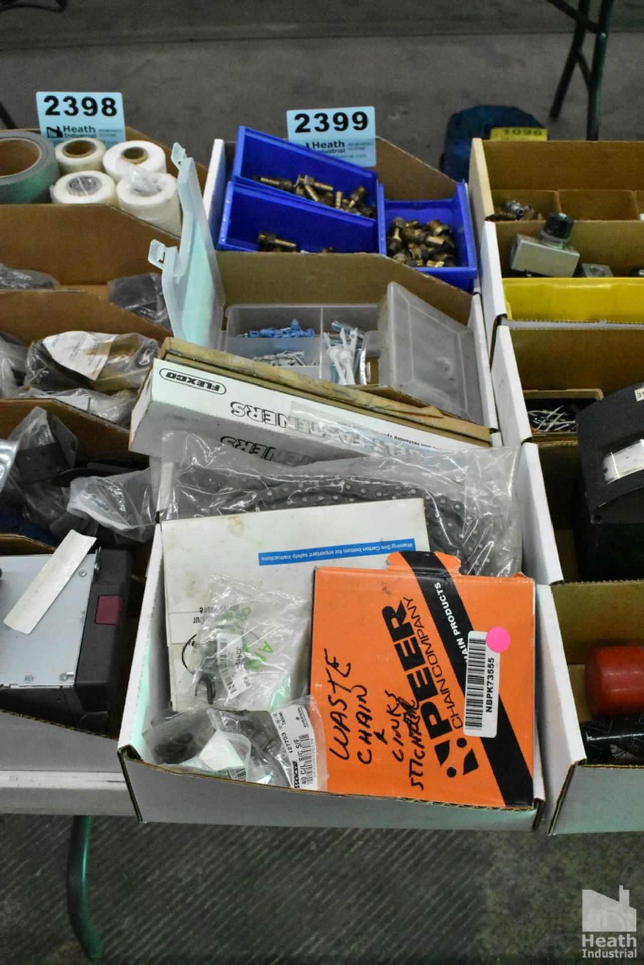 (4) BOXES OF ASSORTED BRASS FITTINGS, HARDWARE AND CHAIN