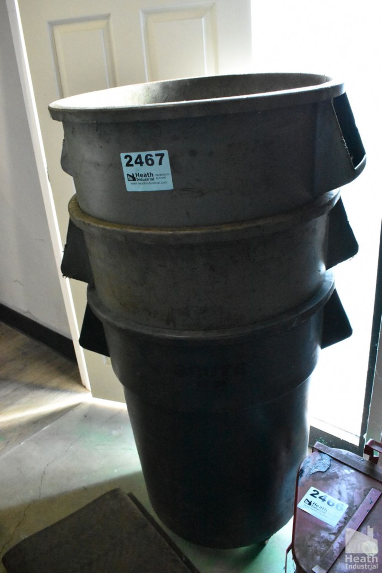 (3) 55-GAL WASTE BINS WITH (1) DOLLY