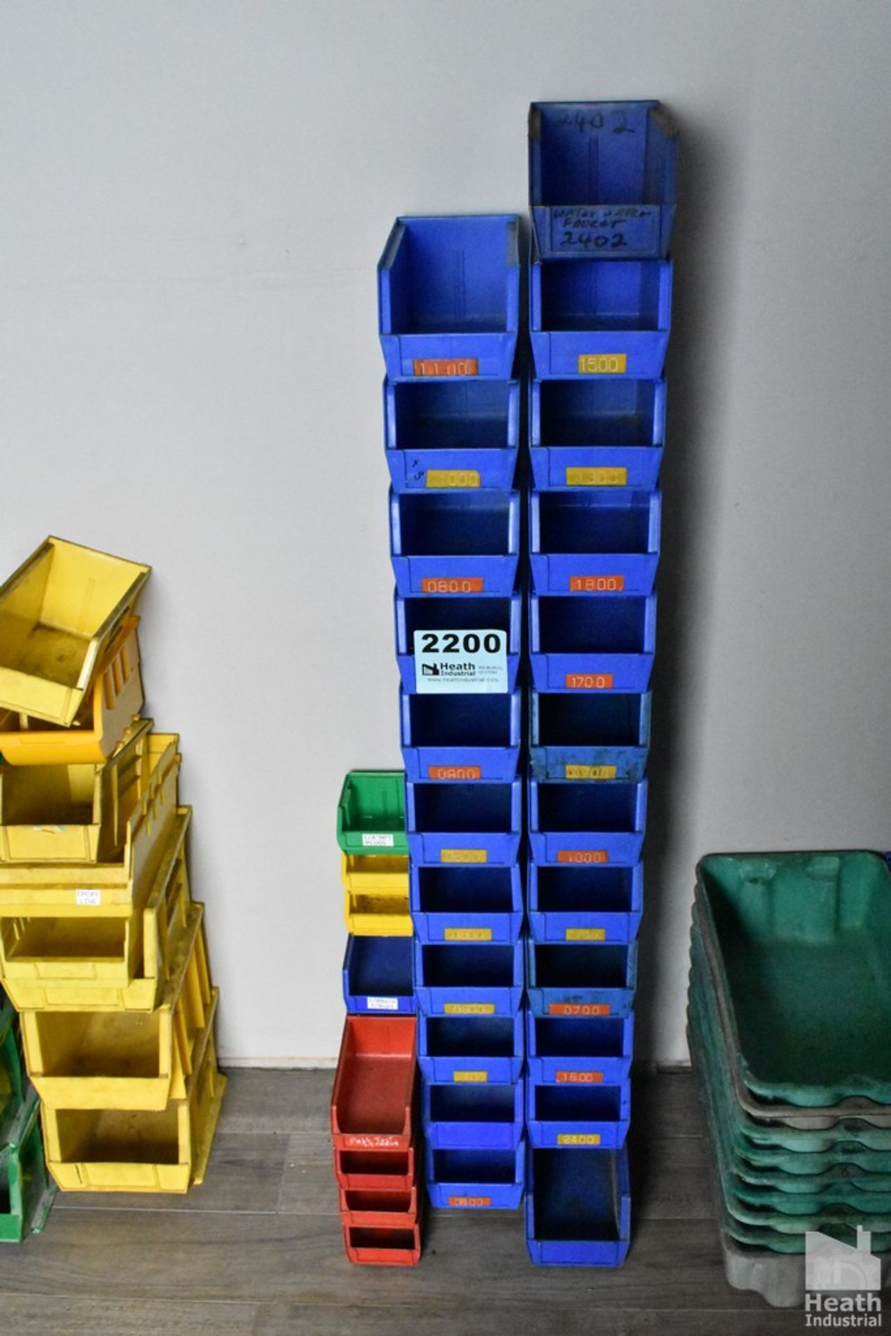 LARGE QUANTITY OF PLASTIC STACKABLE PARTS BINS