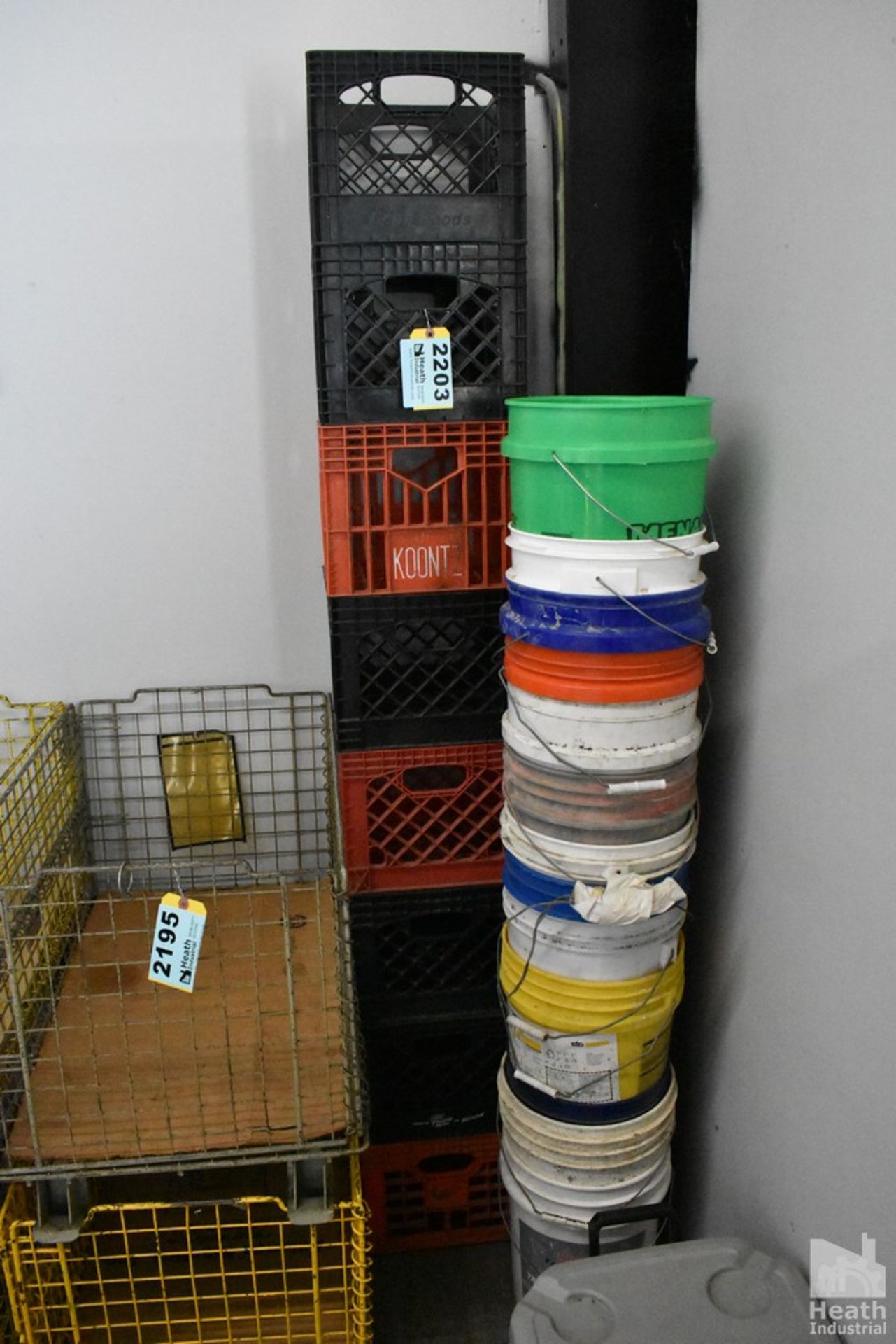 LARGE QUANTITY OF MILK CRATES AND PLASTIC BUCKETS